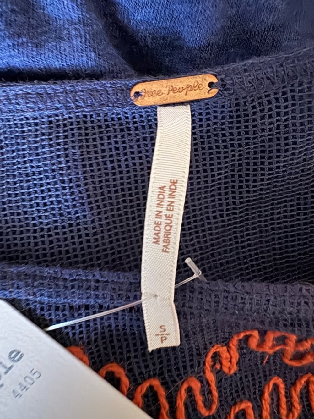 NWT Free People Navy Boho Embroidered Swing Top | Pink & Orange Accents | Linen - Picture 5 of 6